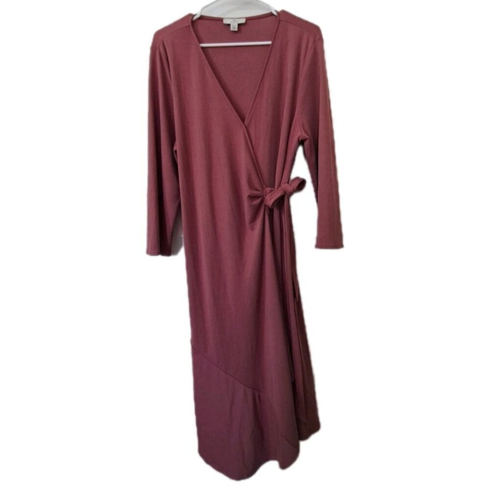H Halston Women's XL Dusry Mauve Long Sleeve Wrap Dress